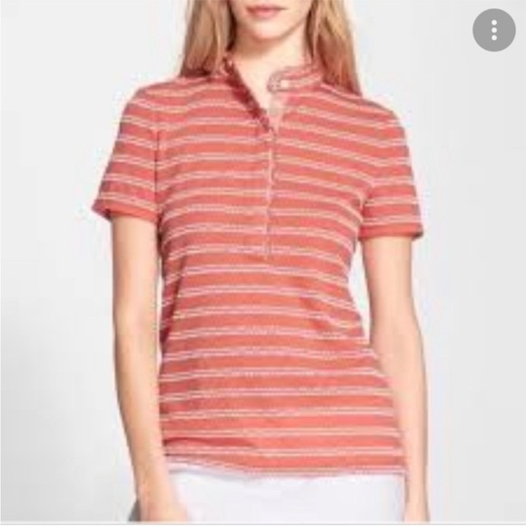 TORY BURCH coral and white stripe tee medium - Picture 1 of 8